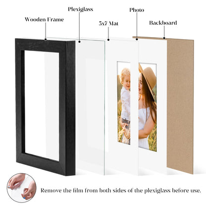 Veelot 8x10 Picture Frame Set of 6 with Shatter-Resistant HD Plexiglass - Use as 5x7 Frame with Mat or Display 8x10 Photo Without Mat - Thin Border Picture Frames for Tabletop Display Black