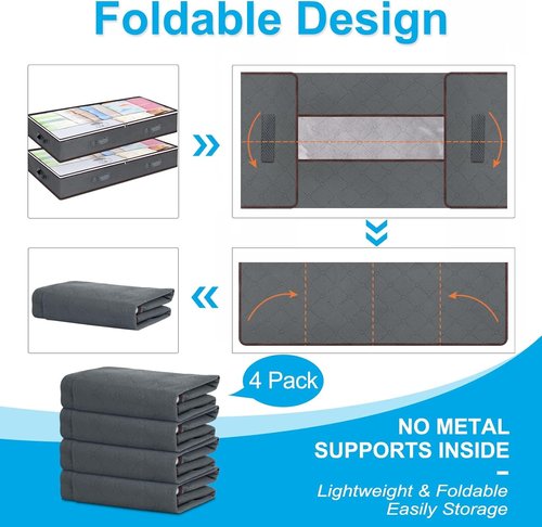 Budding Joy 60L Under Bed Storage Containers - Clear Lids & Foldable Design for Clothes, Blankets, Shoes | Ideal Home & Dorm Organization