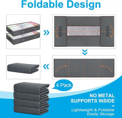 Budding Joy 60L Under Bed Storage Containers - Clear Lids & Foldable Design for Clothes, Blankets, Shoes | Ideal Home & Dorm Organization