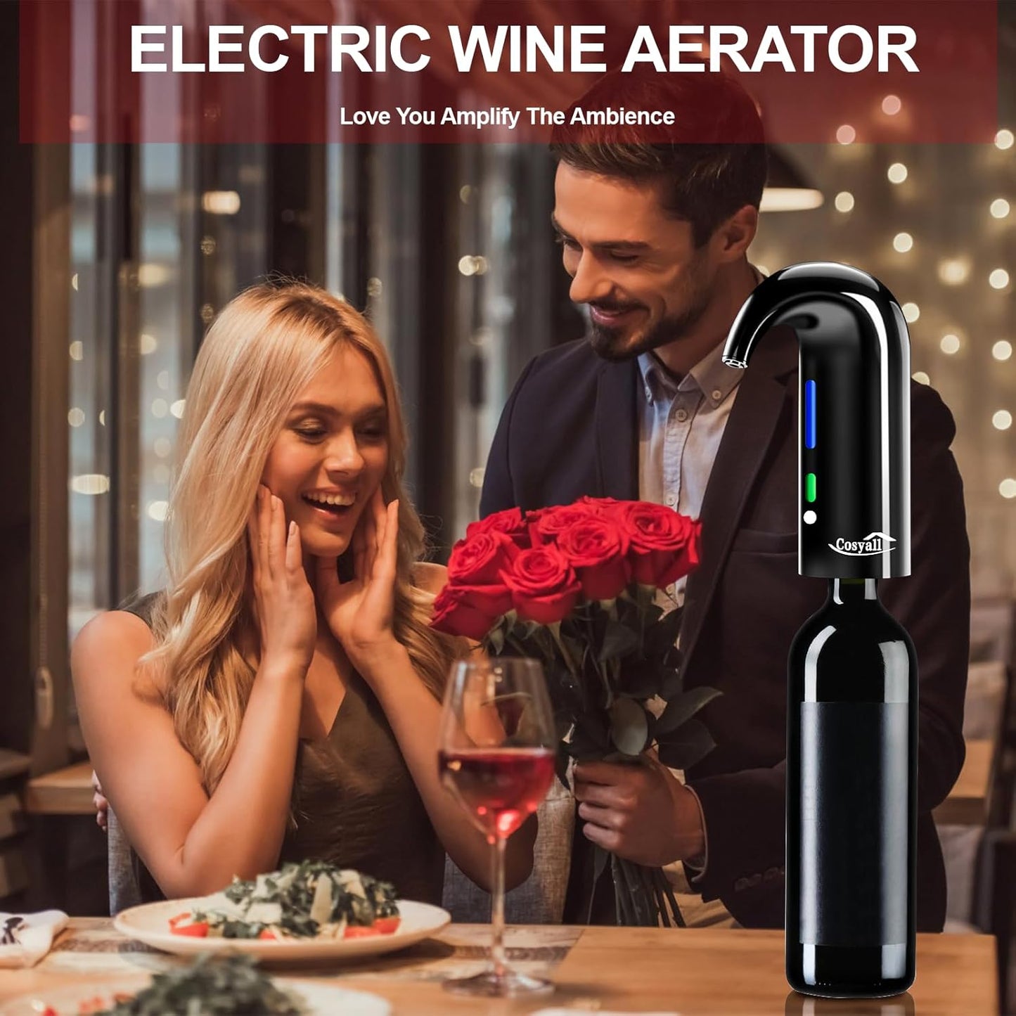 Wine Aerator Electric Wine Decanter,One Touch Red White Wine Accessories Aeration and Decanter Wine Pourer,Wine Gifts for Wine Lovers (Black)