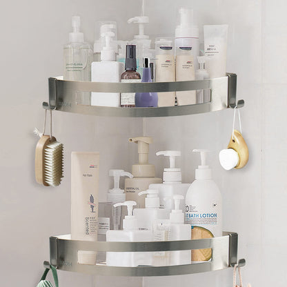 NearMoon Bathroom Shower Caddy 2 Pack, No Drill 304 Stainless Steel Shower Organizer with 2 Hooks (Corner Shelf, Brushed Nickel)
