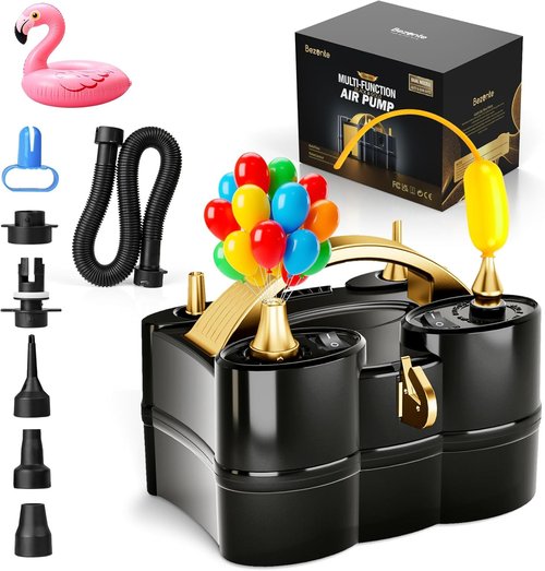 Bezente Electric Balloon Pump - 3-in-1 Portable Inflator for Latex & Foil Balloons | Black Gold Design