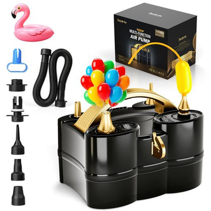 Bezente Balloon Pump Electric, 3-in-1 Portable Black Gold Electric Air Machine Balloon Pump Dual Nozzle Balloon Inflator for Inflatables and Latex 260q Foil Balloons