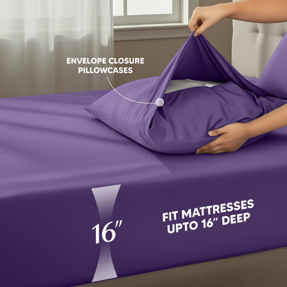 Utopia Bedding Queen Size Sheet Set – 4 Piece Bed Sheets, Soft and Breathable Microfiber, Includes 1 Fitted Sheet, 1 Flat Sheet and 2 Pillowcases – Oeko Tex (Eggplant)