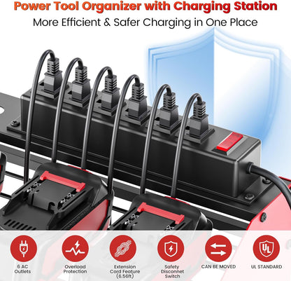 Skiennix Power Tool Organizer - Heavy-Duty Wall Mount with Charging Station | 5-Layer, 220 LBS Capacity