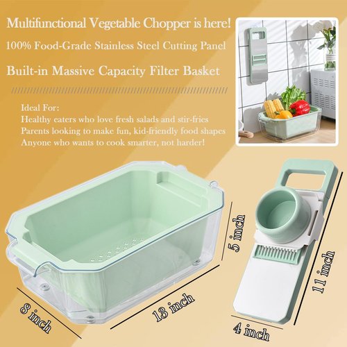 GEHEN Kitchen Pro-Series 9-in-1 Vegetable Chopper - 6 Blades, Food Slicer & 5-Quart Storage Basket
