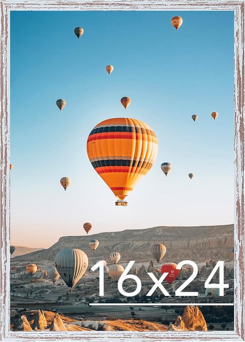 JCJMY 16x24 Rustic White Picture Frame - Versatile Wall Hanging for Photos & Canvas | Horizontal & Vertical Display