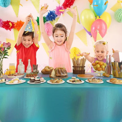 4 Pack Iridescent Plastic Tablecloths - Sparkly Foil Disposable Covers for Rectangle Tables | 54 x 108 Inch