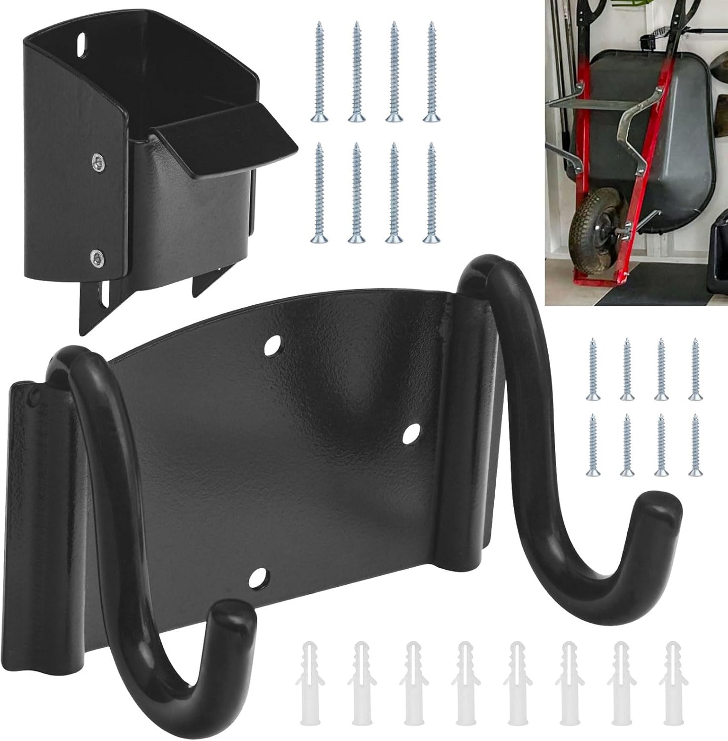 Wheelbarrow Storage Bracket - Heavy Duty 90 lbs Capacity Hook with Spring Loaded Safety Latch