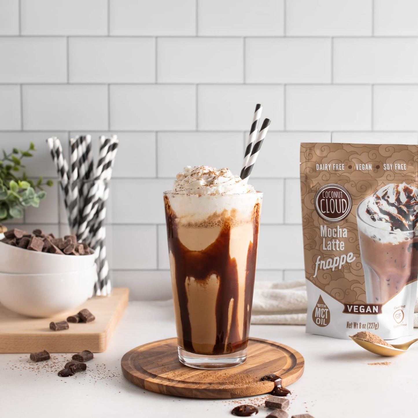 Coconut Cloud: Mocha Frappe Frozen Blended Iced Coffee Latte Mix | Instant: Add Ice + Favorite (Nut) Milk, Blend & Enjoy | Natural, Delicious, Creamy Coffee & Chocolate (Dairy Free, Gluten Free, Vegan), 6 Servings