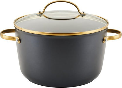 Farberware Forged Induction Ceramic Nonstick Stockpot - 6 Quart, Dishwasher Safe, Black & Gold