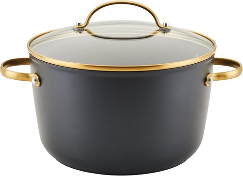 Farberware Forged Induction Ceramic Nonstick Stockpot - 6 Quart, Dishwasher Safe, Black & Gold