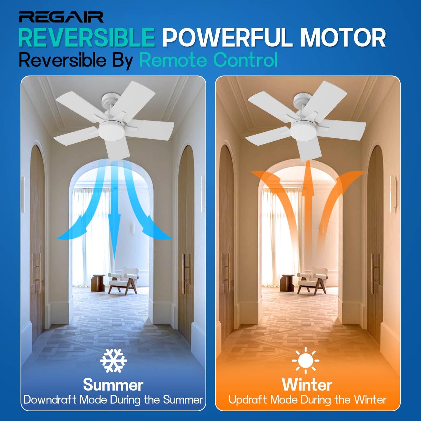 Regair Small Ceiling Fan With Light 32 Inch, Remote Control DC Motors, 3CCT 3000K-4000K-6500K Dimmable Timer Noiseless, Modern White Compact Ceiling Fan for Indoor & Outdoor