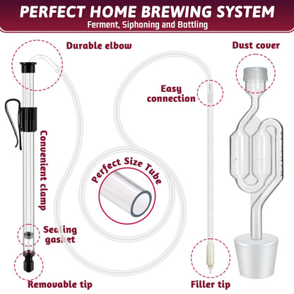 LURKA Wine & Mead Making Kit，Siphon Pump with 6 Feet of Tubing, Bottling Wand, Clamp, Bubble Airlock and Drilled Stopper，Wine Making Supplies for Beginners，Wine Wand and Auto Siphon Included