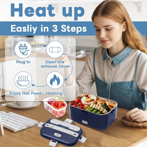 DUPASU Electric Lunch Box for Adults: 100W Heated Lunch Box Food Warmer, 1.8L Portable Fast Heating Lunchbox Food Heater or Car, Truck, Work, Travel, Lonchera Elctrica Porttil 12/24V/110-230V