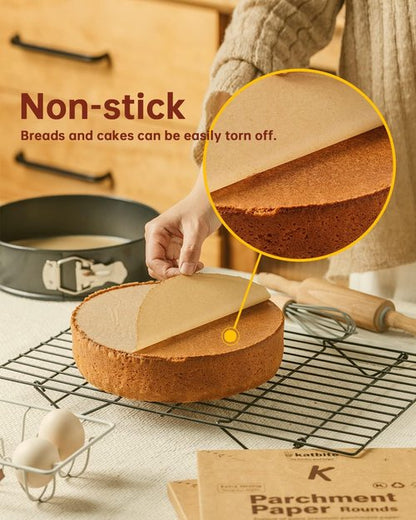 Katbite 200 Pcs 9-Inch Unbleached Parchment Paper Rounds - Non-Stick Precut Circles for Cheesecakes & Burgers