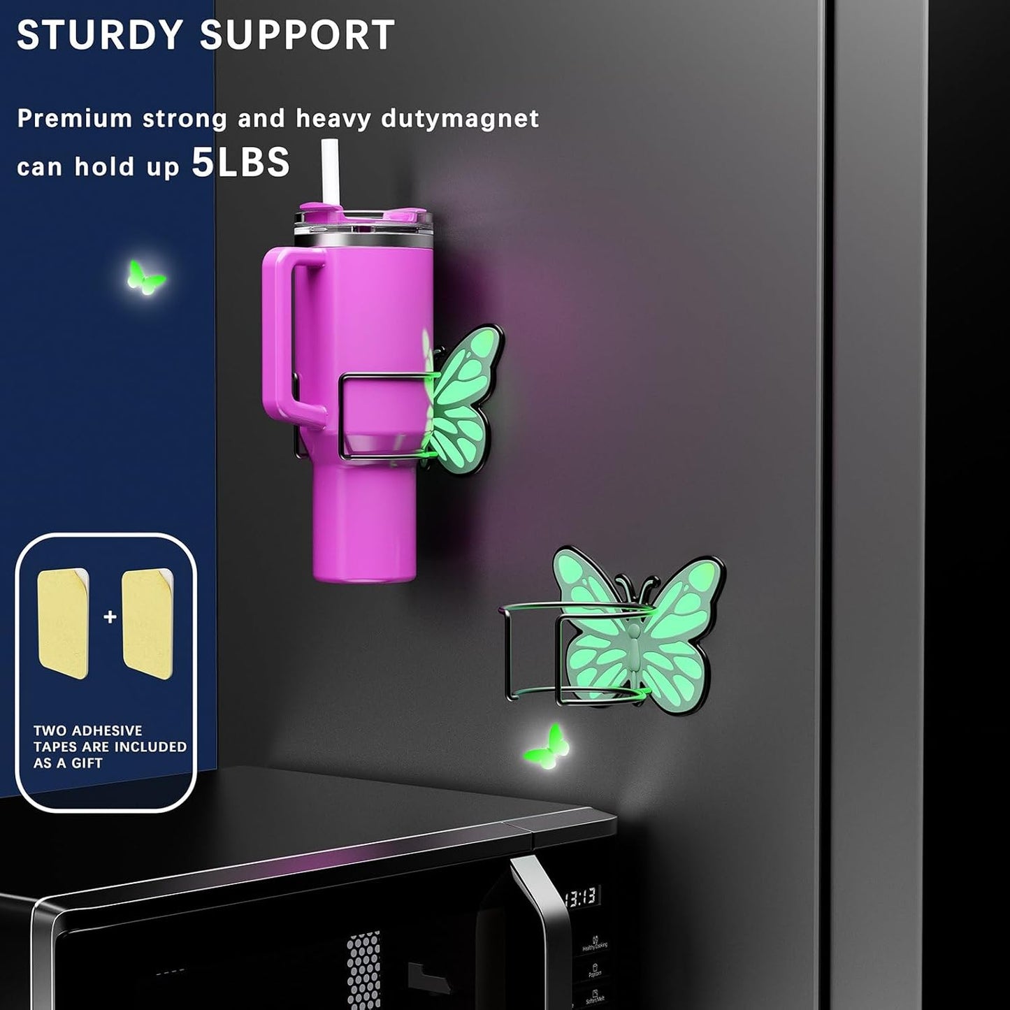 Stanley Butterfly Magnetic Fridge Cup Holder - Glow-in-the-Dark Design, Space-Saving Tumbler Organizer