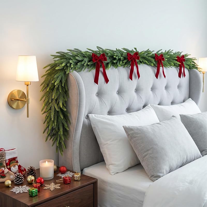 2-Pack 9ft Real Touch Norfolk Pine Garland with Butterfly Bows