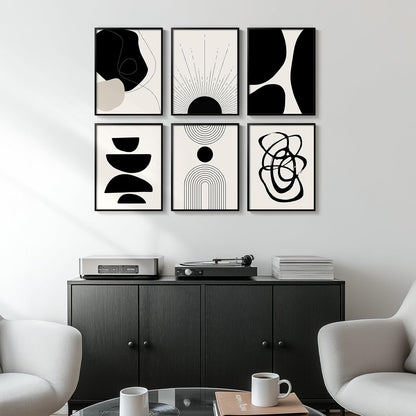Skiennix Framed Boho Black and White Abstract Wall Art - Set of 6 Modern Canvas Prints | 11x14 Inch Decor