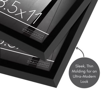 Americanflat 8.5x11 Picture Frame with Shatter-Resistant Glass - Set of 2 - Streamline Collection - Thin Border Photo Frame for Tabletop and Wall - Hanging Hardware and Easel Stand Included - Black