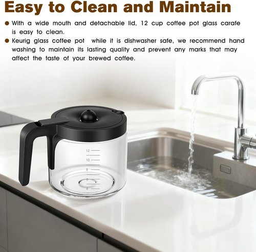 Keurig K-Duo 12-Cup Coffee Maker Replacement Glass Pot - Perfect Fit for K-Cup Pod & Carafe