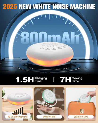 White Noise Sound Machine by [Brand Name] - Portable Sleep Aid with 20 Soothing Sounds & Night Light