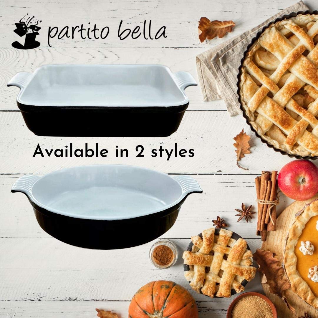 Partito Bella 13x9x3.5" Rectangle Premium Stoneware Baking Dish w/Lid Classic - Kitchen Baker for Lasagna, Casserole, Vegetables, & Dessert (Black, 10"x10" Square Baker)