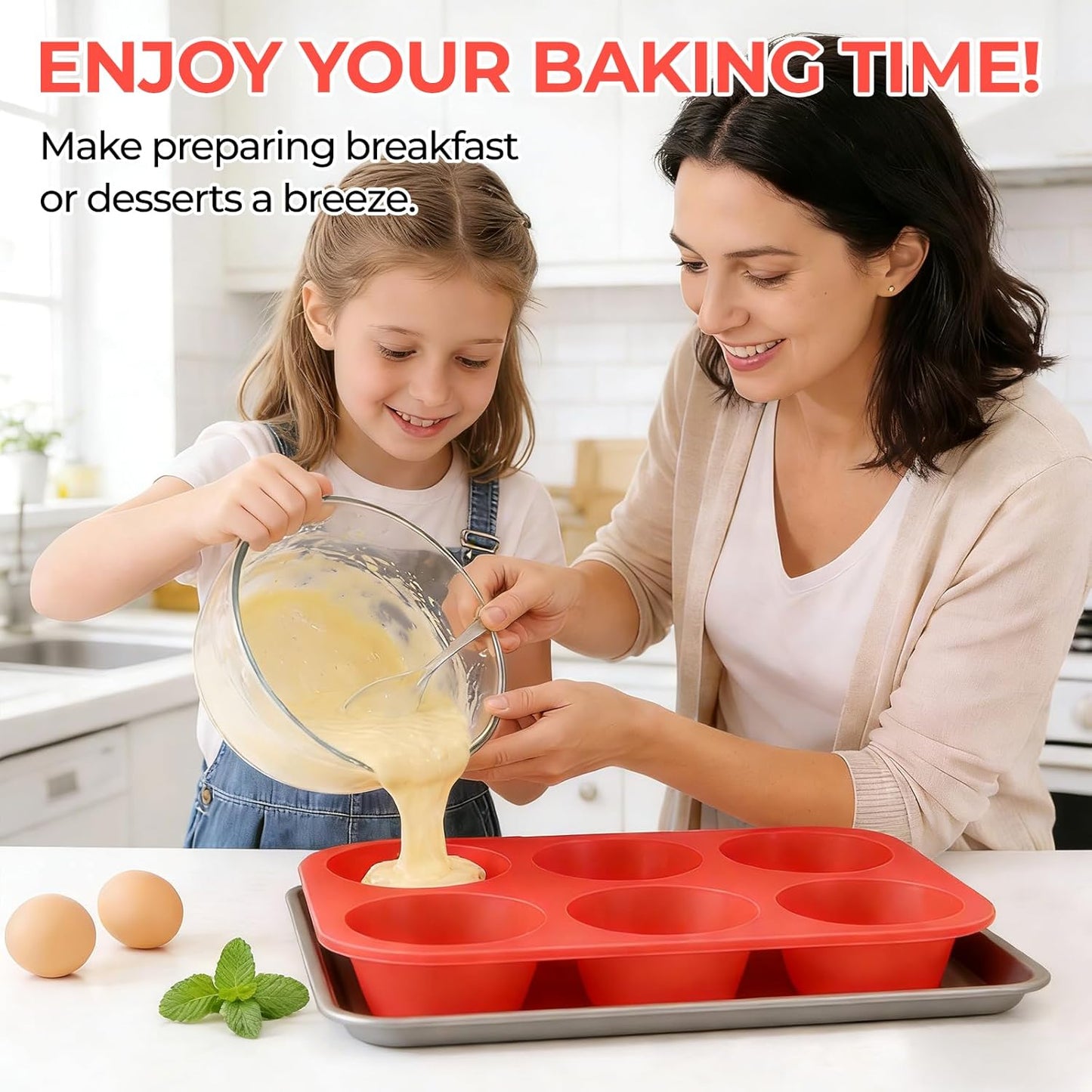 Skiennix Jumbo Muffin Pan - 6-Cup Silicone Baking Mold | 3.5-Inch Non-Stick Cupcake Tin