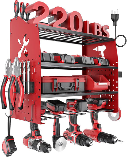 Skiennix Power Tool Organizer - Heavy-Duty Wall Mount with Charging Station | 5-Layer, 220 LBS Capacity