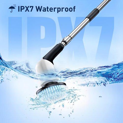 Electric Spin Scrubber, Cordless Cleaning Brush with 8 Replaceable Brush Heads, Shower Cleaning Brush, Power Scrubber with 3 Adjustable Speeds,Adjustable & Detachable Long Handle,Voice Prompt