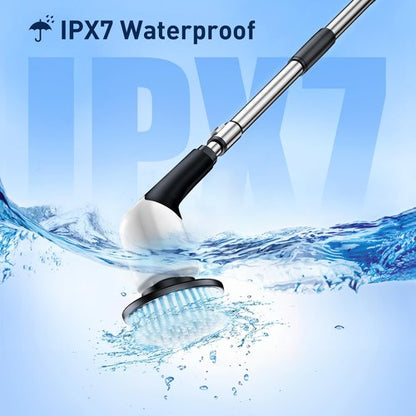 Electric Spin Scrubber, Cordless Cleaning Brush with 8 Replaceable Brush Heads, Shower Cleaning Brush, Power Scrubber with 3 Adjustable Speeds,Adjustable & Detachable Long Handle,Voice Prompt