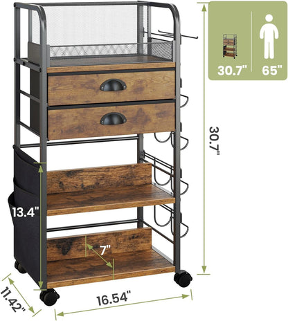 Wrapping Paper Storage Cart - Regine Switzerland Organizer with 2 Fabric Drawers & Lockable Wheels