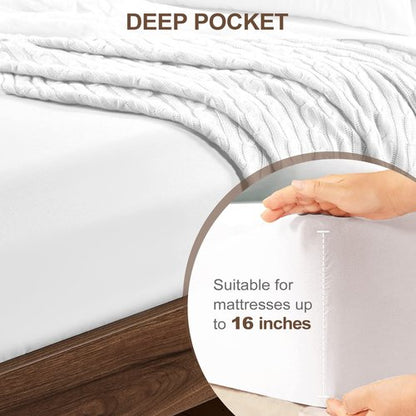 FreshCulture Queen Fitted Sheet - Hotel Quality, Ultra Soft & Breathable Brushed Microfiber, Deep Pocket, Cooling Fitted Sheets for Queen Size Bed (White)
