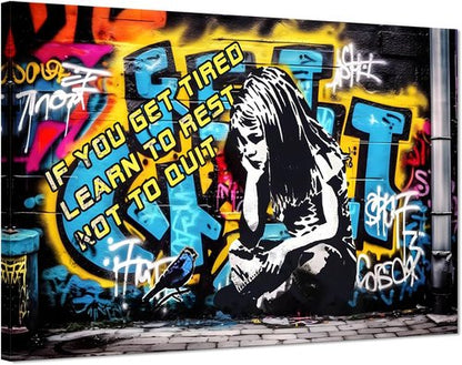 Banksy Graffiti Canvas Wall Art - Colorful Framed Street Art Poster for Living Room | 12x16 Inch Ready to Hang