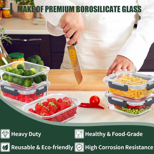 CEKEE Glass Meal Prep Containers - 5 Pack 36 OZ Airtight Food Storage Set | Microwave & Dishwasher Safe