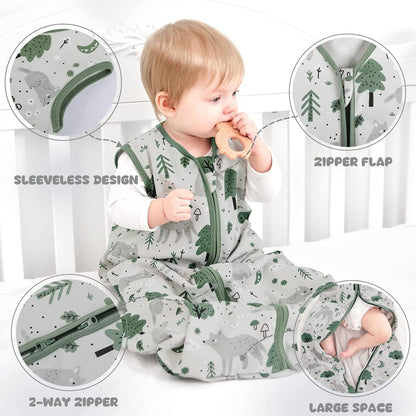 Yoofoss Baby Sleep Sack - 100% Organic Cotton Wearable Blanket | 2-Way Zipper, 3-Pack for 6-12 Months
