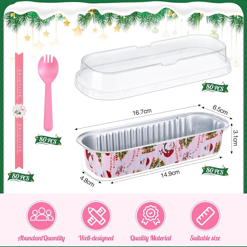 80 Pcs Mini Loaf Pans with Lids, Spoons & Christmas Tree Decorations – 6.8 oz