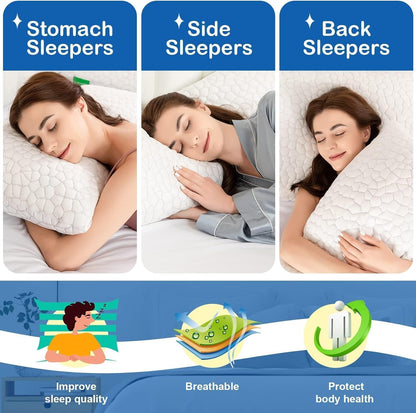Skiennix Cooling Pillows | Adjustable Shredded Memory Foam | Queen Size Set of 2 for All Sleepers