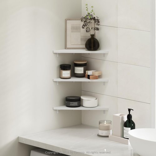 Furinno Rossi Triangle Floating Shelves - Set of 3 Geometric Wall-Mounted Shelves | White for Home & Office