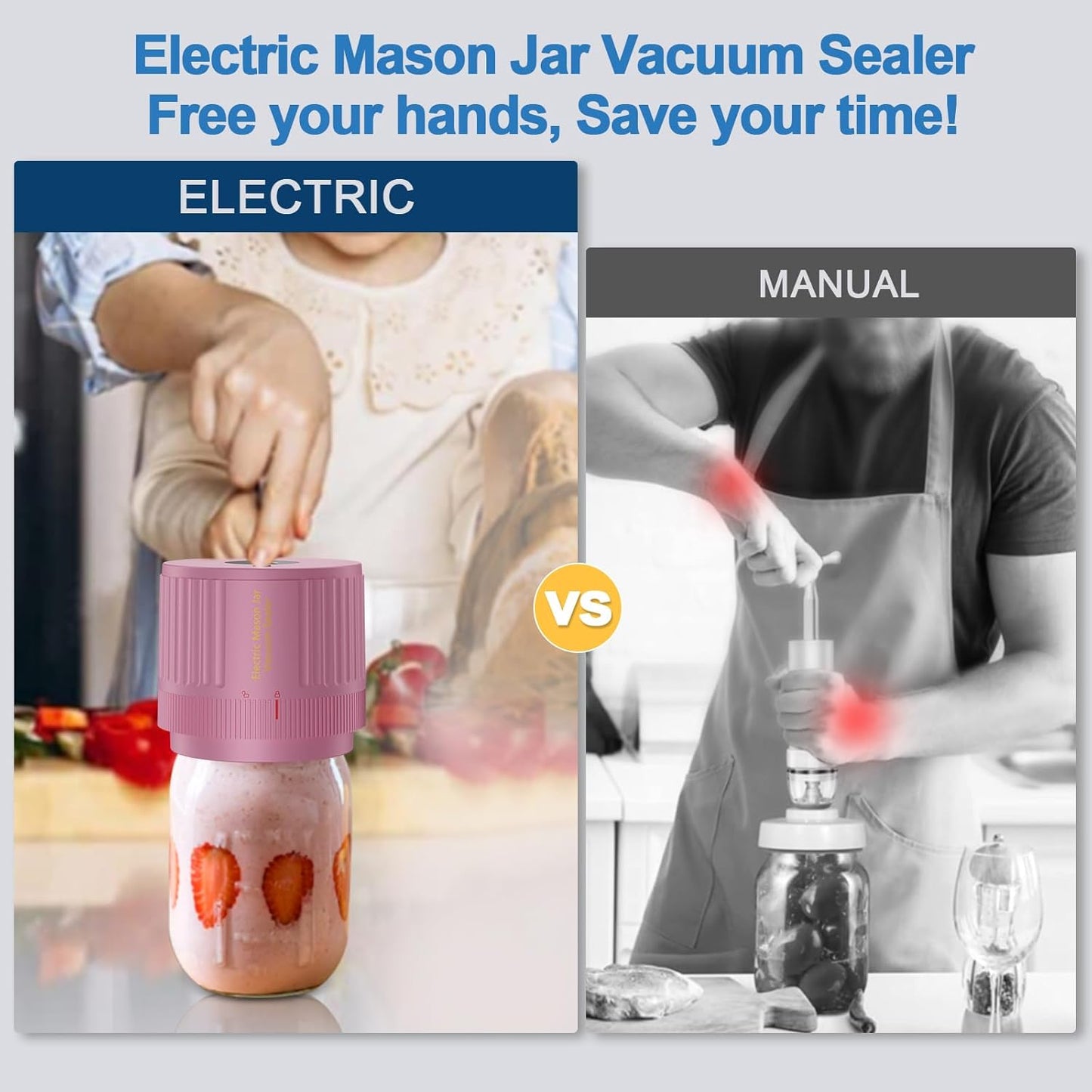 Skiennix Electric Mason Jar Vacuum Sealer Kit - Black & Pink for Fresh Food Storage