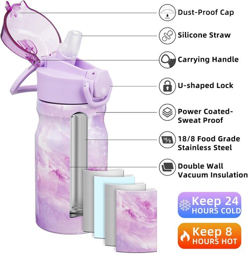 BJPKPK Stainless Steel Insulated Water Bottle - 14oz Reusable Thermal Flask with Straw Lid | Keeps Drinks Hot & Cold, Dawn
