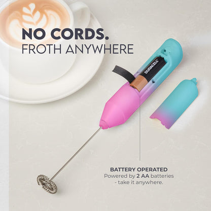 Zulay Kitchen Powerful Milk Frother Wand - Handheld Stainless Steel - Battery Operated Drink Mixer for Coffee, Lattes, Cappuccino, Matcha - Froth Mate Frother Gift - Teal Pink Fade
