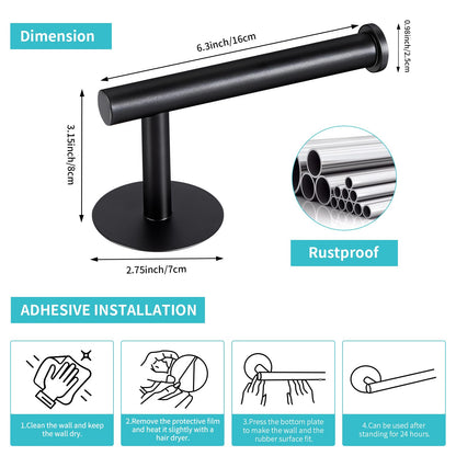 Yagoo Self Adhesive Toilet Paper Holder, SUS304 Stainless Steel Rustproof Toilet Roll Holder No Drilling Adhesive Toilet Tissue Holder for Bathroom Kitchen (1, Black)