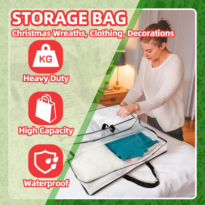 Rainflow Christmas Wreath Storage Container - Heavy-Duty Clear Bags with Zipper for Wreaths & Gifts | 24 Inch