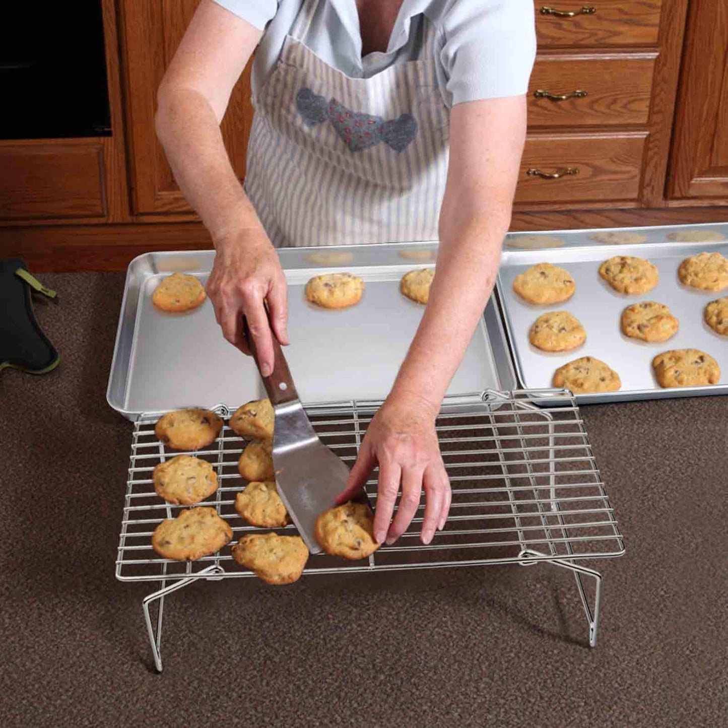 TeamFar Baking Sheet with Rack Set(2 Pans & 2 Tier Racks), Stainless Steel Cookies Sheet Baking Pans & Cooling Roasting Rack for Cookie Bacon Meat, Oven & Dishwasher Safe, Healthy & Stackable