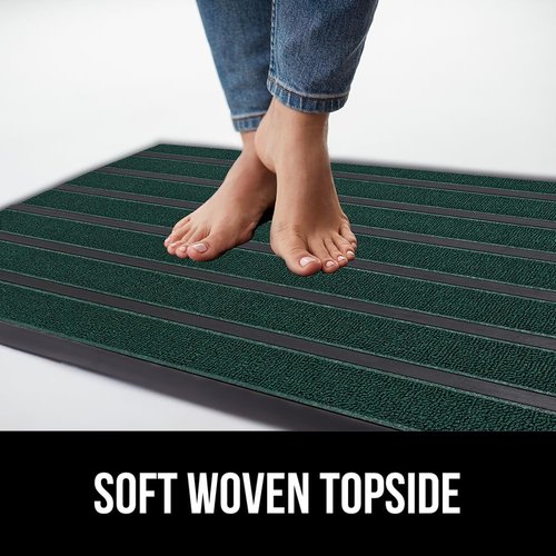 GORILLA GRIP 100% Waterproof All-Season WeatherMAX Doormat US Designed Natural Rubber, Stain and Fade Resistant, Low Profile Indoor Outdoor Door Mats, Easy Clean Patio Mat, 29x17, Green Stripe