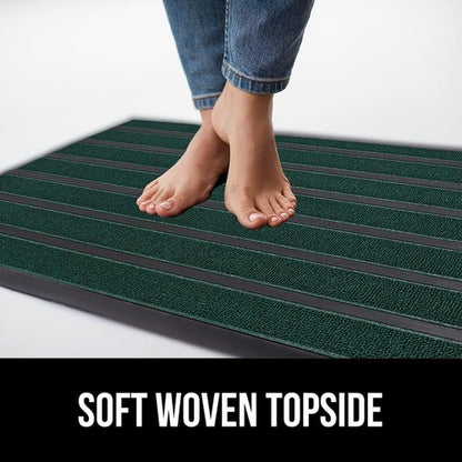 GORILLA GRIP 100% Waterproof All-Season WeatherMAX Doormat US Designed Natural Rubber, Stain and Fade Resistant, Low Profile Indoor Outdoor Door Mats, Easy Clean Patio Mat, 29x17, Green Stripe