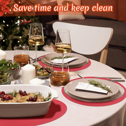 Light Red 120 Pcs Round Disposable Paper Placemats - 12 Inch Party Tableware