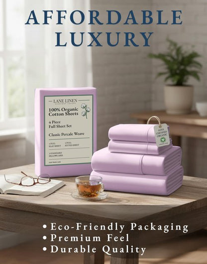 LANE LINEN 100% Organi Cotton Eco Friendly Bed Sheets Full Size, Fully Elasticized Naturally Cooling Soft & Comfy, Machine Washable Temperature Regulating Full Sheet Deep Pocket Bedding- Orchid Petal