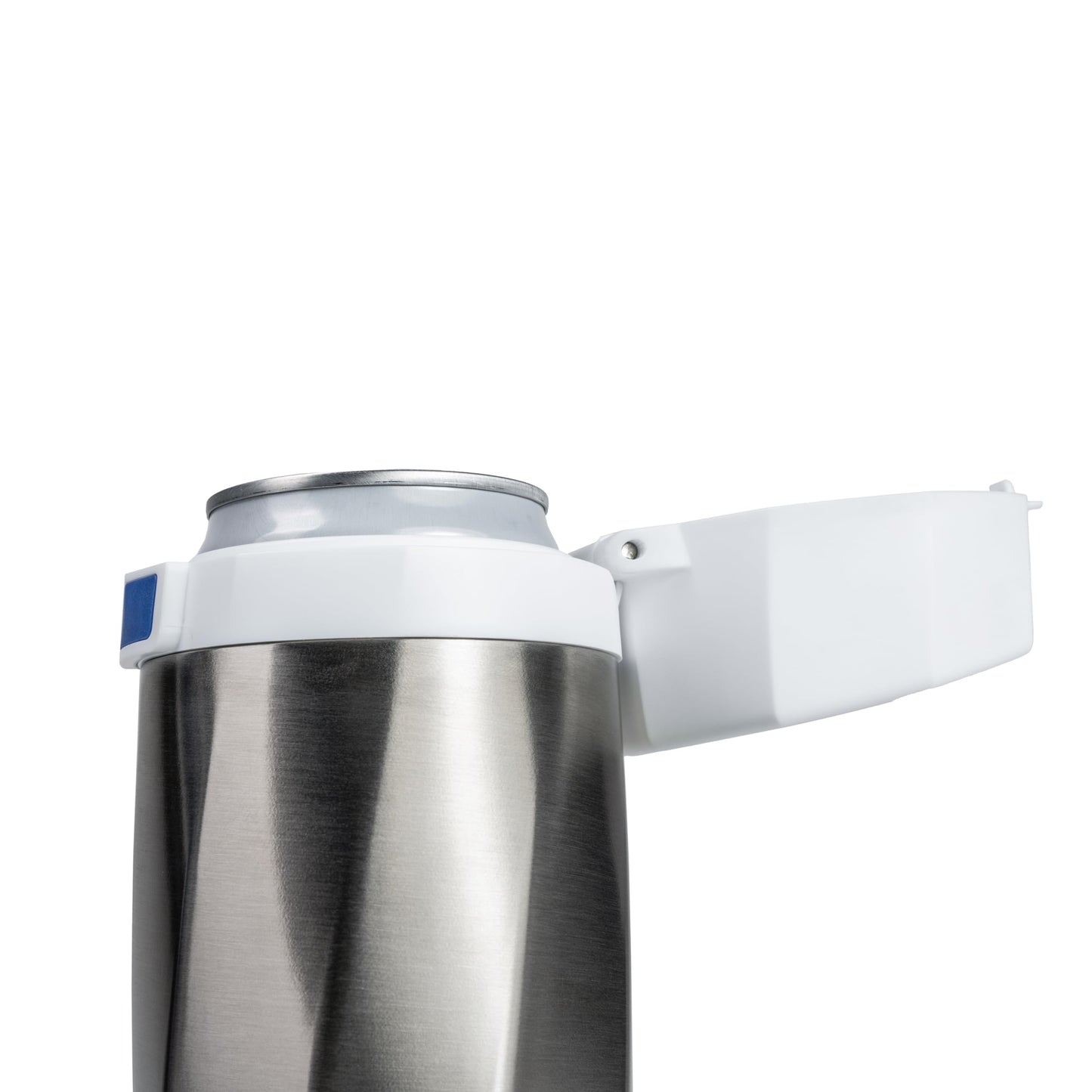 Skinny Can Coozie with locking-lid, Flip and Sip - Spill Proof and keeps beverages colder, longer (Stainless)